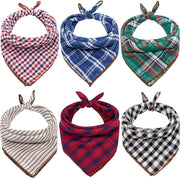 6PCS Birthday Gift Washable Green Black Brown Blue Red Square Plaid Printing Dog Bib